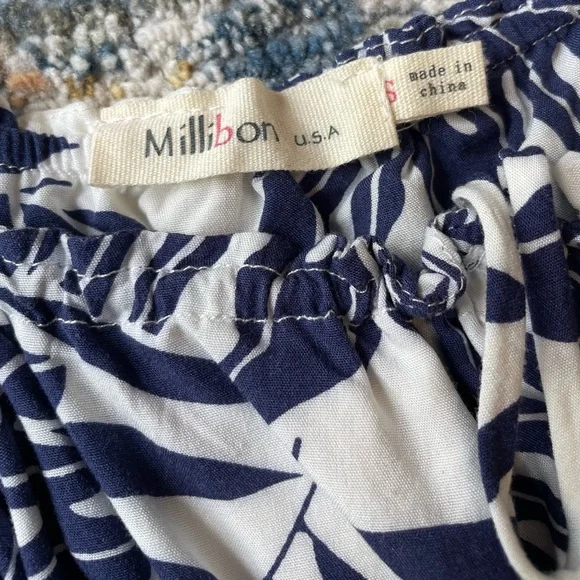 Millibon Blue and White Leaf Print Mini Dress - Picture 2 of 9